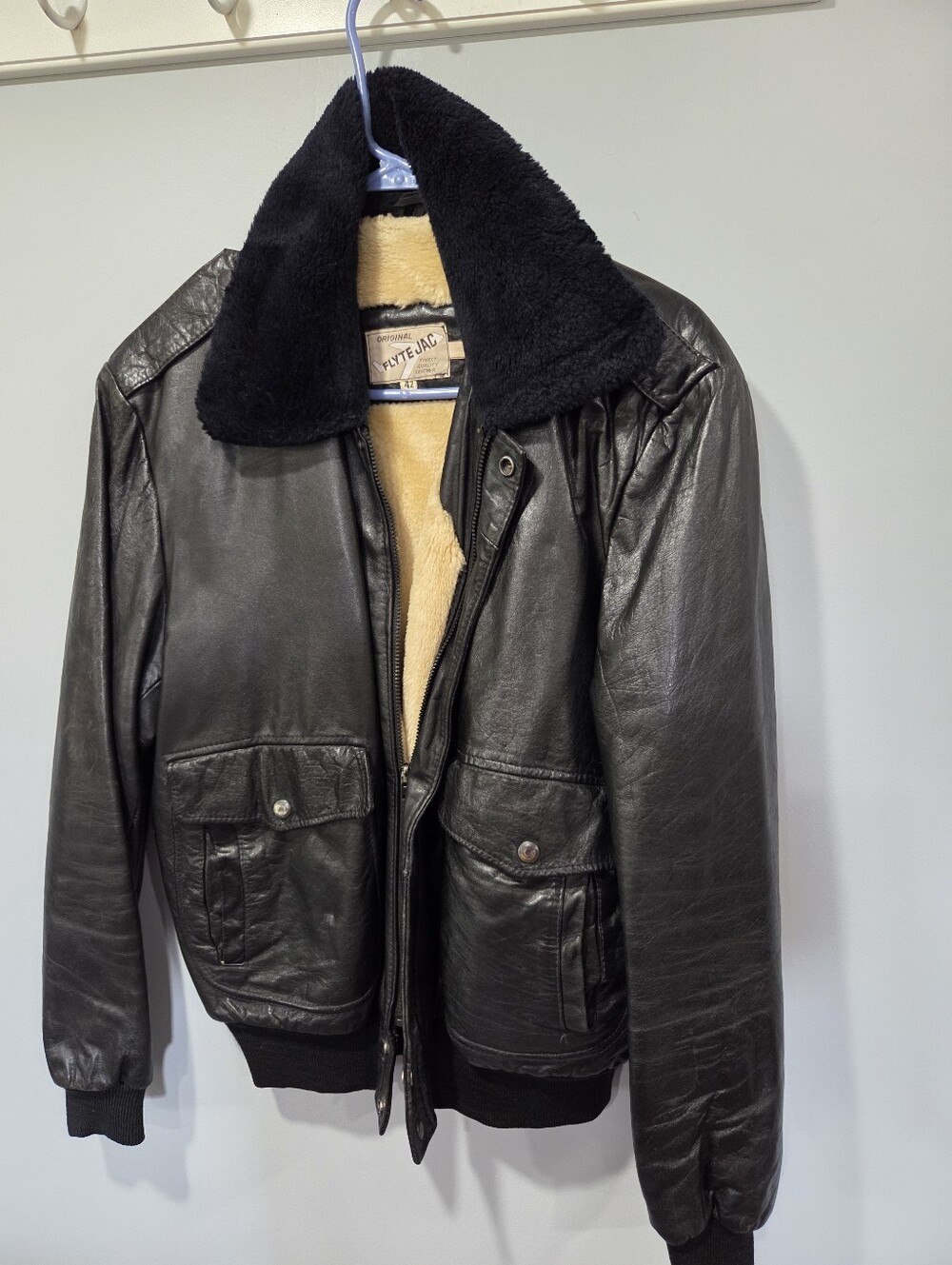 Mens Size 42 (Large) Flyte Jac Genuine Leather Jacket Sherpa Lined Vintage